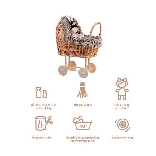 LULU WIKLINOWY WÓZEK DLA LALEK Z POŚCIELĄ 55X30 H67 CM na Arena.pl