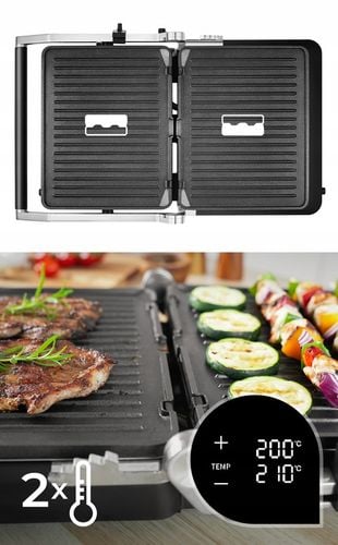 GRILL ELEKTRYCZNY OPIEKACZ ROZKŁADANY 6 PROGRAMÓW 2 TERMOSTATY 2000W na Arena.pl