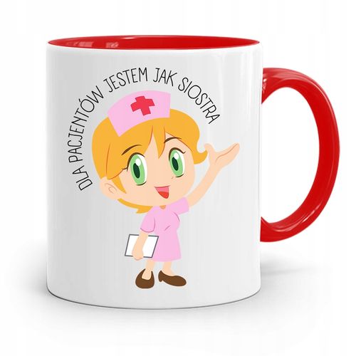 Kubek Czerwony Dla Pielęgniarki Jestem Jak Siostra Z Nadrukiem Ze Zdjęciem na Arena.pl