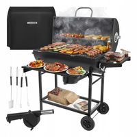 HIT ! Grill Węglowy z Pokrywą Ogrodowy Duży z Półkami Popielnik Ruszt
