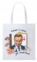 Prezydent Andrzej Duda Torba Eco Biała Shopper Z Nadrukiem Ze Zdjęciem