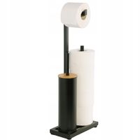 Stojak na papier toaletowy z uchwytem i szczotką WC czarny bambus YOKA HOME
