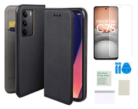 Etui z klapką do REALME C75 case czarny smart magnet + folia ochronna TPU