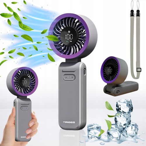 PRZENOŚNY WIATRAK MINI WENTYLATOR BIURKOWY CICHY RĘCZNY 3600mAh 100 trybu na Arena.pl