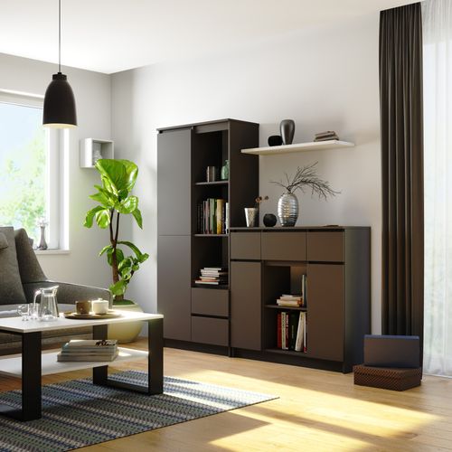 Komoda 101 cm pojemna 2 drzwi 3 szuflady 6 półek - grafit szary na Arena.pl