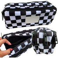 Piórnik szkolny trzykomorowy duży saszetka tuba w kratkę szkoły 3 komorowy