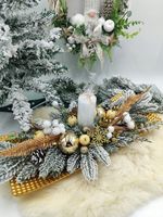 Stroik długi złoty Boże Narodzenie kompozycja ze świecą dekoracja na stół