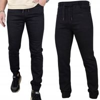 SPODNIE Męskie CZARNE JEANSOWE długie JOGGERY wygodne mocne PAS Z GUMKĄ XL