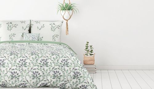 Pościel bawełniana kwiaty CLARISSA 160X200 70X80X2 biała+zielona na Arena.pl