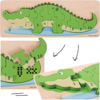 PUZZLE Drewniane Krokodyl Cyfry 1-10 Nauka Liczenia Edukacyjna Układanka