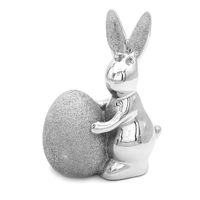 KRÓLIK WIELKANOCNY Z JAJKIEM SREBRNY BROKATOWY DEKORACJA ŚWIĄTECZNA