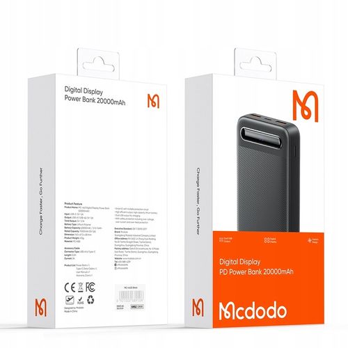 MCDODO POWERBANK 20000MAH Z WYŚWIETLACZEM 2X USB USB-C 2A 10W + KABEL USB-C na Arena.pl