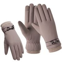 Eleganckie zimowe rękawiczki damskie kokardka dotykowe do telefonu beż