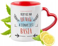 Dla Basi Kubek Czerwony Z Uszkiem W Kształcie Serca Na Prezent Z Nadrukiem