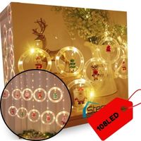 KURTYNA ŚWIETLNA 108LED LAMPKI ŚWIĄTECZNE FIGURKI W WITRAŻACH GIRLANDA
