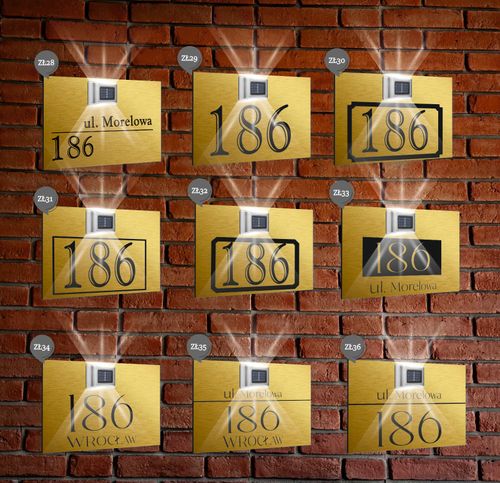 ZŁOTA TABLICZKA ADRESOWA nierdzewna dibond z lampką numer domu 40x30 na Arena.pl