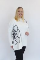 Biały Oversizowy Sweter Damski w Kwiaty ze Stójką UNI