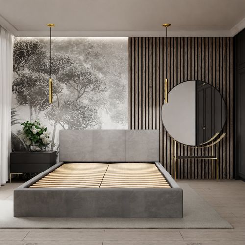 ŁÓŻKO TAPICEROWANE DO SYPIALNI 140x200 ŁÓŻKO PODWÓJNE Z POJEMNIKIEM SZARE na Arena.pl