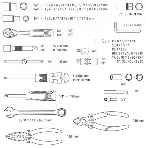 ZESTAW NARZĘDZI M4K GARAGE NEO TOOLS 90 el. WALIZKA KLUCZE NASADOWE 10-100 na Arena.pl