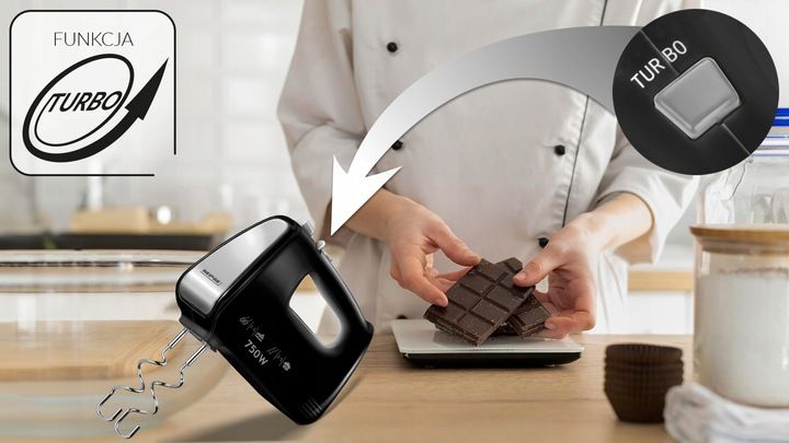 MOCNY MIKSER RĘCZNY CZARNY MPM 750W TURBO 5 PRĘDKOŚCI MMR-19C zdjęcie 4