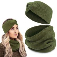 Komplet Damski OPASKA i KOMIN Ciepły Zestaw Zimowy PREMIUM Zielony