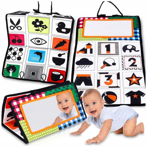 KSIĄŻECZKA KONTRASTOWA DLA NIEMOWLĄT Z Lusterkiem Sensoryczna Składana 0+ na Arena.pl