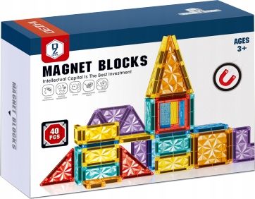 KLOCKI MAGNETYCZNE 40el KREATYWNE KONSTRUKCYJNE EDUKACYJNE 3D ZABAWA 148A na Arena.pl