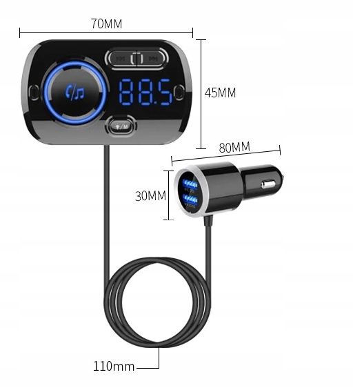 TRANSMITER BLUETOOTH FM SAMOCHODOWY SZYBKA ŁADOWARKA 2x USB AUX zdjęcie 2