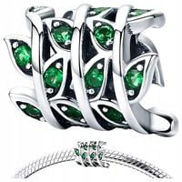 CHARMS ZIELONE LISTKI srebro 925 pnącze srebrne koralik zawieszka