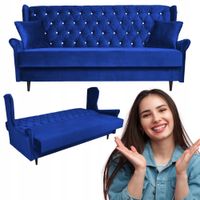 Sofa rozkładana WELUR wersalka na nóżkach niebieska GAJA