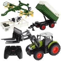zdalnie sterowany traktor maszyna rolnicza na pilota z przyczepą zgrabiarką