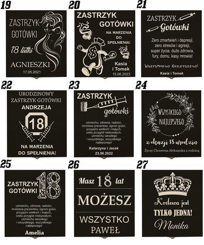 Zastrzyk gotówki prezent na urodziny 18 30 40 50 60 śmieszny pudełko grawer na Arena.pl