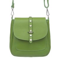 VERA PELLE torebka skórzana listonoszka z klapą i paskiem V645 c.limonkowa