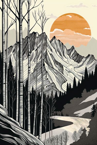 Plakat 40x60cm Drzeworys Górski zdjęcie 1