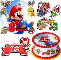 ZESTAW OPŁATEK NA TORT 30CM + 17 POSTACI - SUPER MARIO + IMIĘ 24CM 26CM