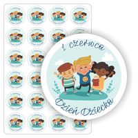 NAKLEJKI etykiety etykietki samoprzylepne DZIEŃ DZIECKA 24szt. 5cm
