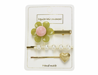 Komplet 3 spinek do włosów zielony kwiatek