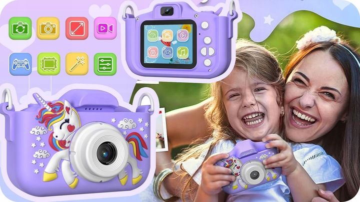 APARAT CYFROWY DLA DZIECI JEDNOROŻEC SELFIE KAMERA+KARTA 32GB MENU PL zdjęcie 4