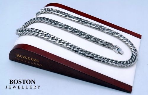 GRUBY SREBRNY ŁAŃCUCH ŁAŃCUSZEK MĘSKI NA SZYJĘ STAL CHIRURGICZNA 316L 9 MM na Arena.pl