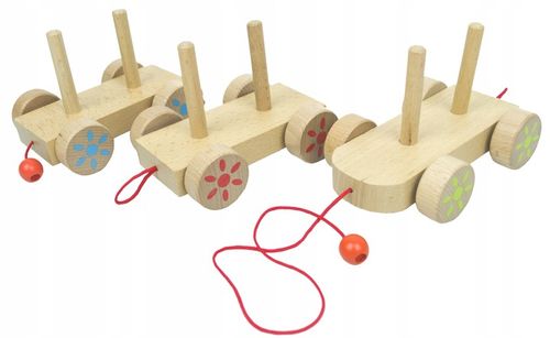 LT333 NOWY DREWNIANY POCIĄG Z WAGONAMI I KLOCKAMI WIEJSKA SCENERIA na Arena.pl