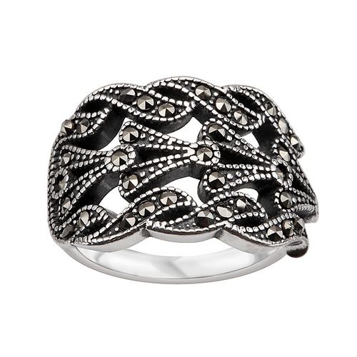 srebrny szeroki duży pierścionek z markazytami - rozmiar 22 na Arena.pl