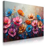 Obraz Canvas Do Salonu Kolorowe Dzikie Kwiaty Abstrakcja 100cm x 70cm