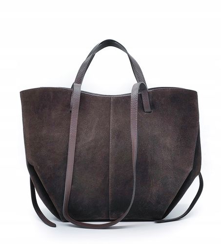 Torebka shopper zamszowa Vera Pelle - brązowa czekolada na Arena.pl