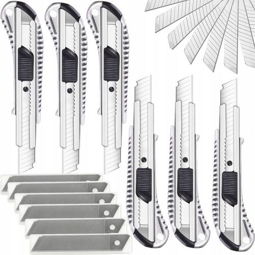 Nóż nożyk metalowy do tapet z łamanym ostrzem 18mm 6xnóż plus 60 na Arena.pl
