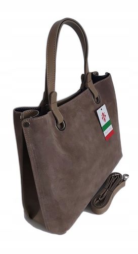 Duża pojemna zamszowa torba XXL Vera Pelle wygodna Włoska skórzana 3 komory na Arena.pl