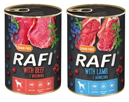 zestaw 24x400g karma mokra dla psów rafi mix smaków (jagnięcina, wołowina) na Arena.pl