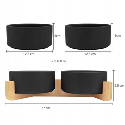 MISKA CERAMICZNA PODWÓJNA DLA PSA I KOTA 2 MISKI DREWNIANA PODSTAWA 2x400ml na Arena.pl