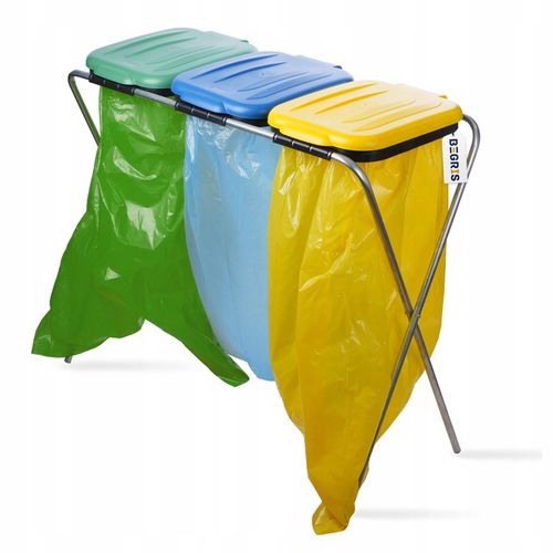 STOJAK KOSZ DO SEGREGACJI ŚMIECI 3 STANOWISKA KOSZ NA ŚMIECI STOJAK STELAŻ na Arena.pl