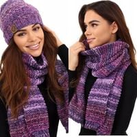 KOMPLET DAMSKI CZAPKA BEANIE SZALIK SZAL ZESTAW CIEPŁY ŚLIWKOWY MELANŻ 2457