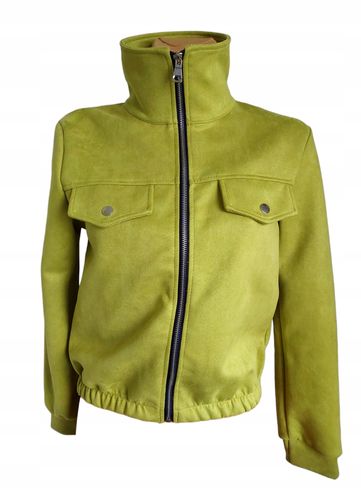 Włoska Modna Kurtka Damska Bomberka Zapinana Na Zamek Zamszowa Limonka na Arena.pl